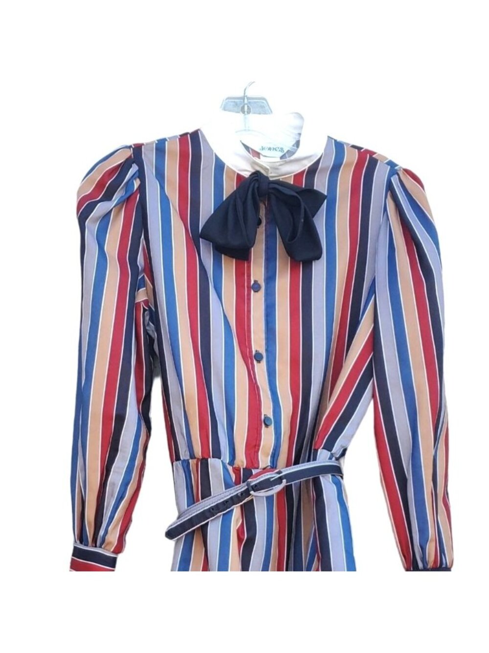 Vintage Shirtdress Dress Stripe Long Sleeve S 70s Modest Polyester - Picture 5 of 12